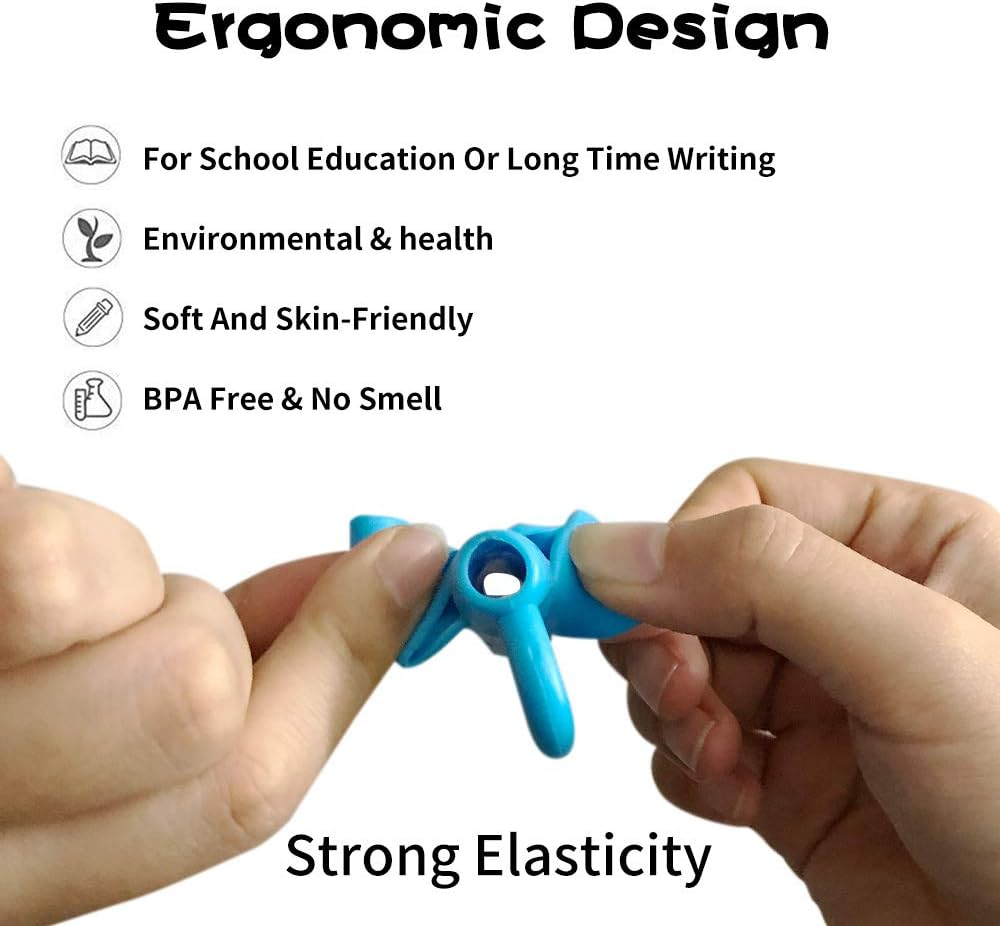 Pencil Grips（New, KOABBIT Children Pen Writing Aid Grip Set Posture Correction Tool for Kids Preschoolers Children,Hollow Ventilation Colorful (3 Pack) - Green,Orange,Blue image number 4