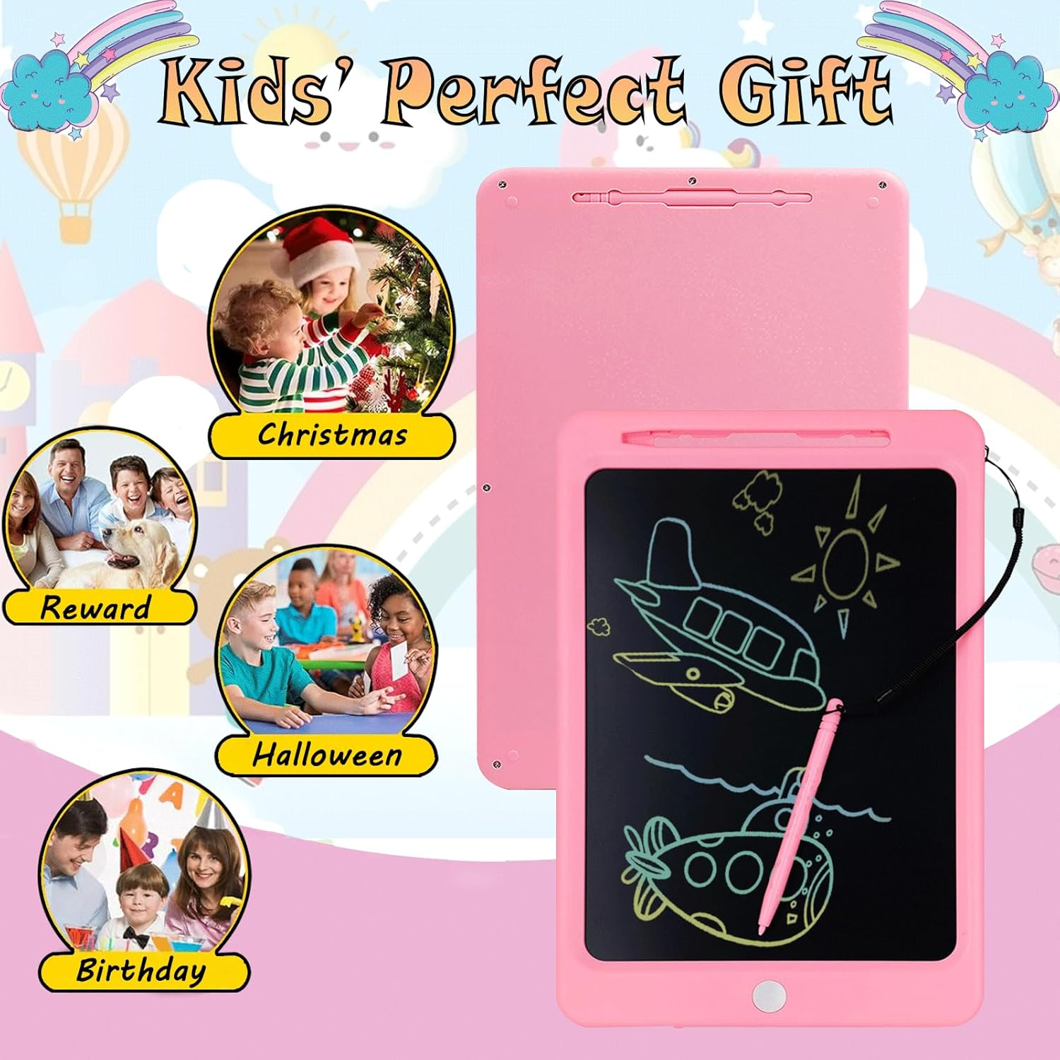 Toys for Girls,Lcd Writing Tablet 12Inch,Colorful Doodle Board Electronic Drawing Tablet for Kids Age 3-8 Years Christmas Birthday Gifts Travel Essentials,Pink