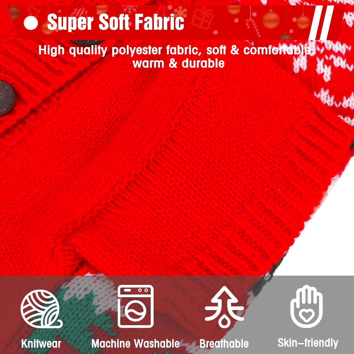 EXPAWLORER Cat Christmas Sweater - Stylish Knitted Christmas Pet Outfit, Soft Clothes for Cats Only, Knitwear Xmas Sweater with Sleeve Warm Apparel, Kitten Clothes for All Cats, Small image number 5