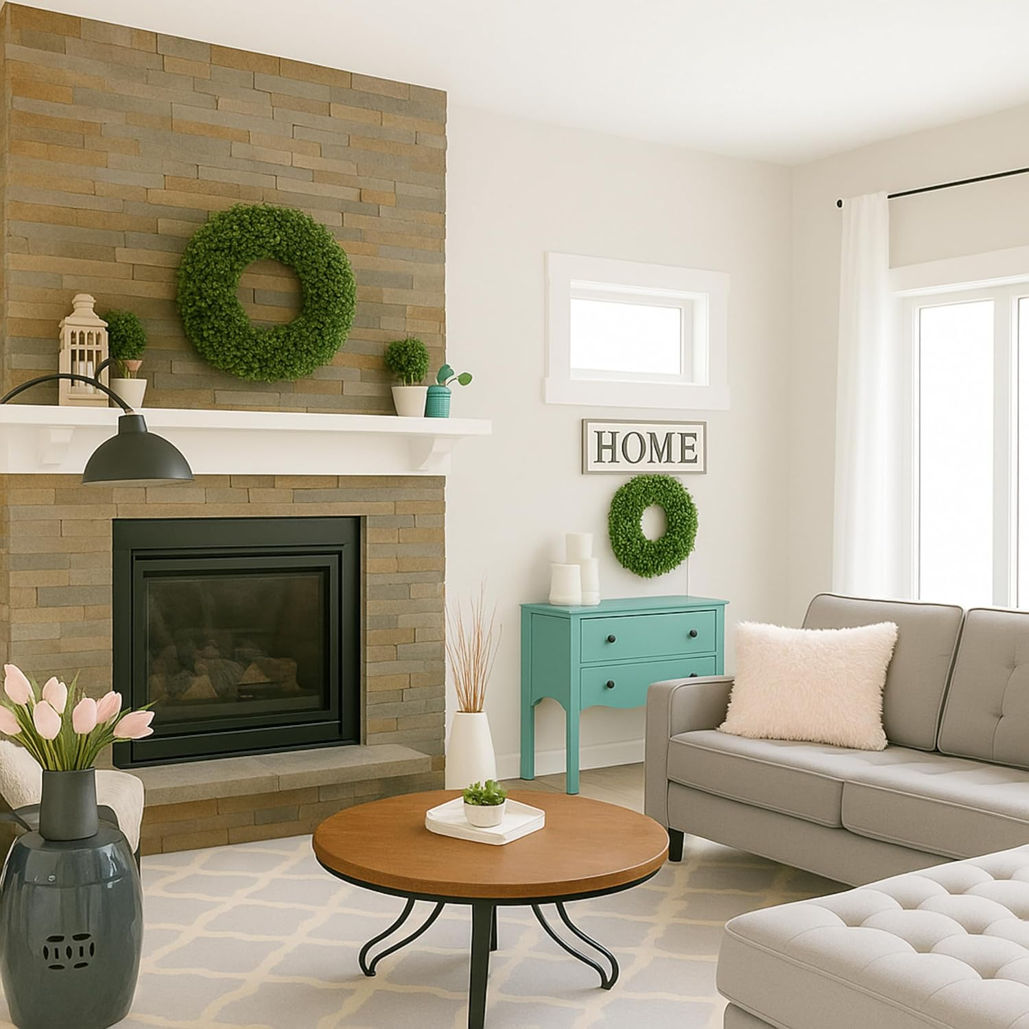 Pure Garden Boxwood Wreath, Artificial Wreath for the Front Door By, Home D&eacute;cor, UV Resistant &ndash; 16.5 Inches image number 2