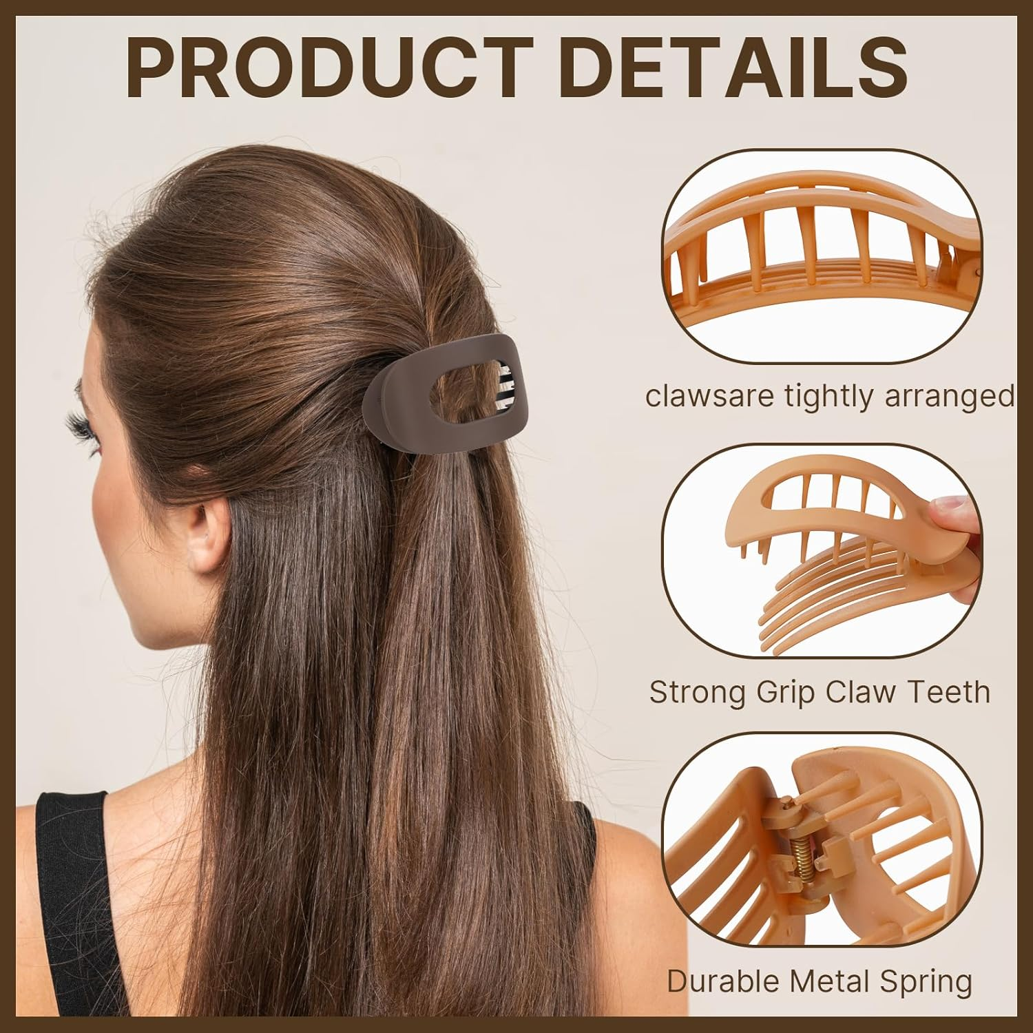 Pack of 4 Hair Clips for Women, Tumurup Hair Claw Large Flat Hair Clips for Women, Hair Clip Flat, Strong Hold Women'S Hair Clips, for Thin and Thick Hair