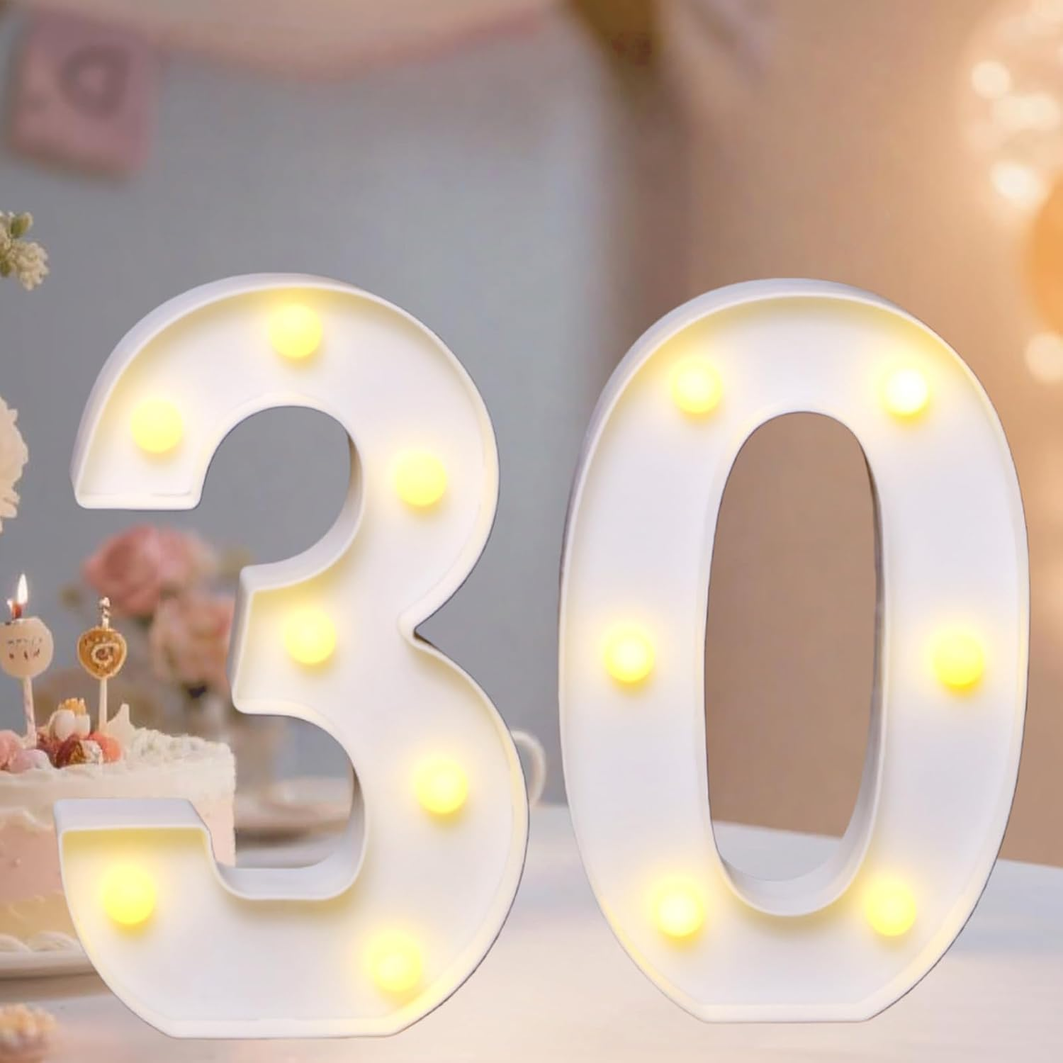 LED Number Lamp 30, Illuminated Numbers with 15 Leds, Warm White, Battery Operated Luminous Numbers for Birthday Decoration, Wedding Party & Table or Wall Decoration (Batteries Not Included) image number 3
