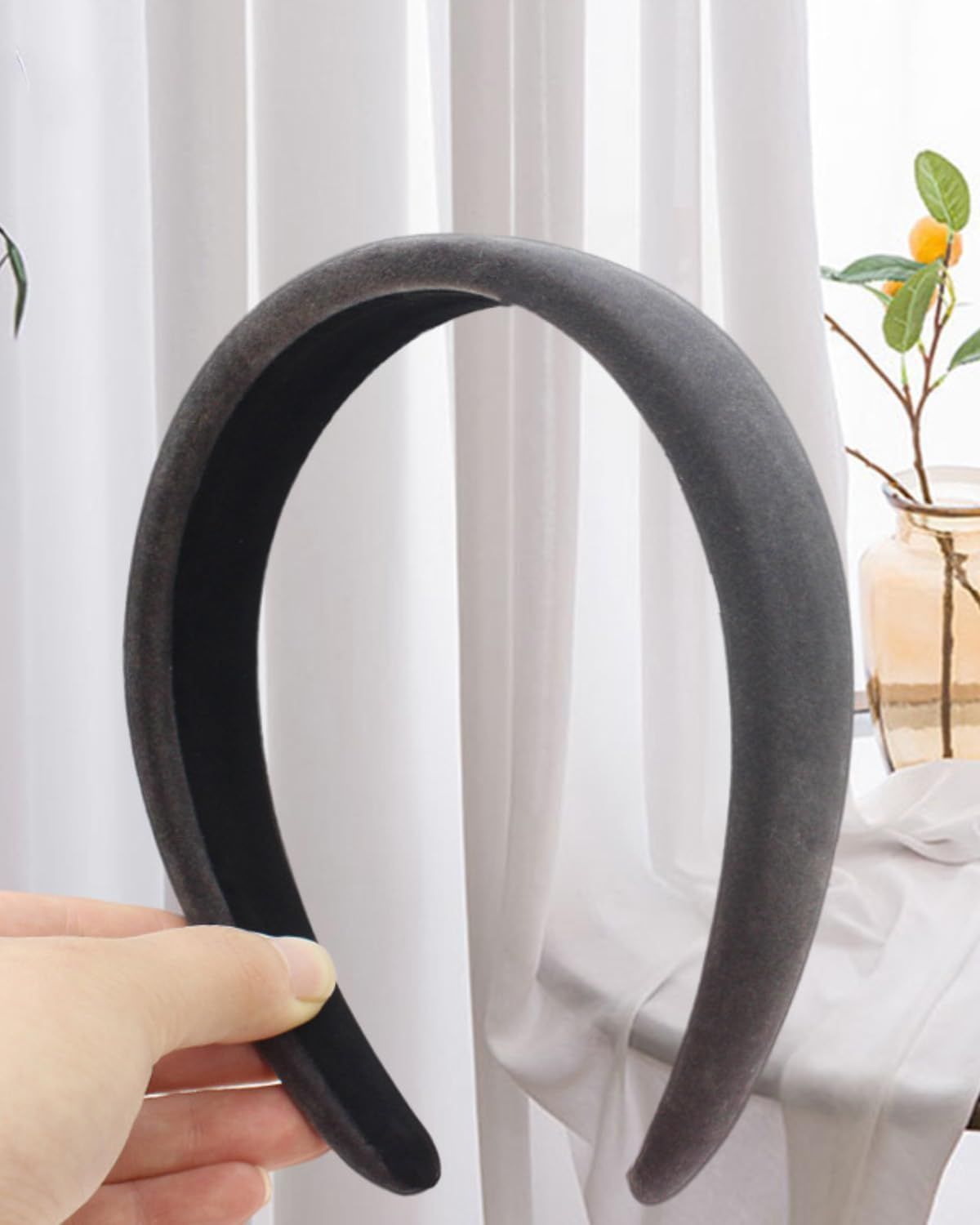 YOCDNOV 1 Piece Retro Style Velvet Padded Headbands - Classic Pink Headband Hair Band Women Wide Headband 3Cm Hair Accessories (Grey) image number 5