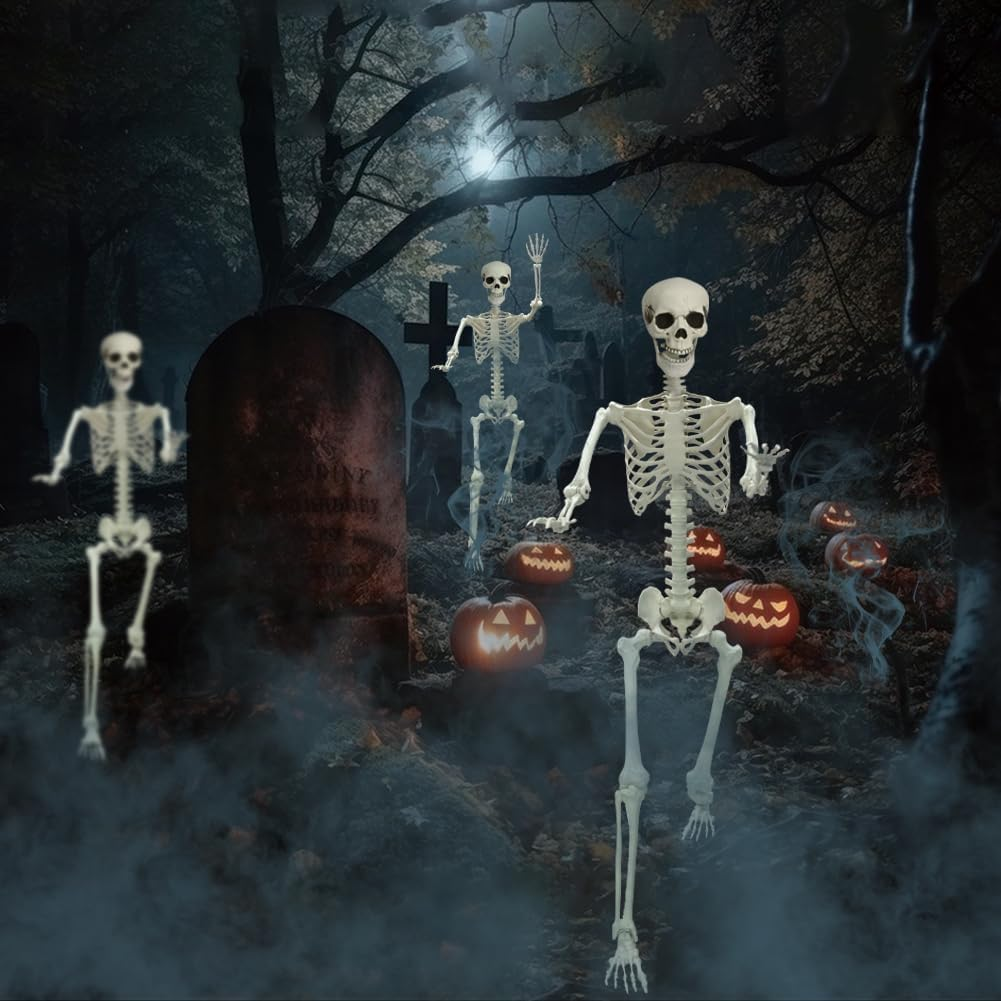 36" Skeleton Halloween Decorations, 90CM Full Body Human Skeleton with Movable Joints for Halloween Haunted House Graveyard Party Scary Decor image number 4