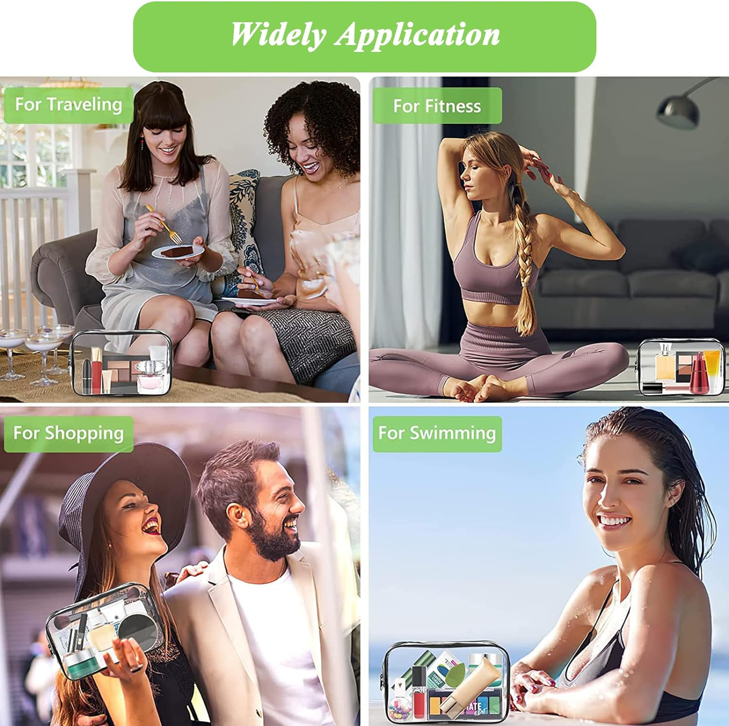 Set of 3 Clear Cosmetic Bags - Clear Travel Makeup Bags, Clear Toiletry Bags, Portable Clear Pouches, Transparent Travel Pouch Bags with Zipper for Women, Girl (Clear) - Black image number 4