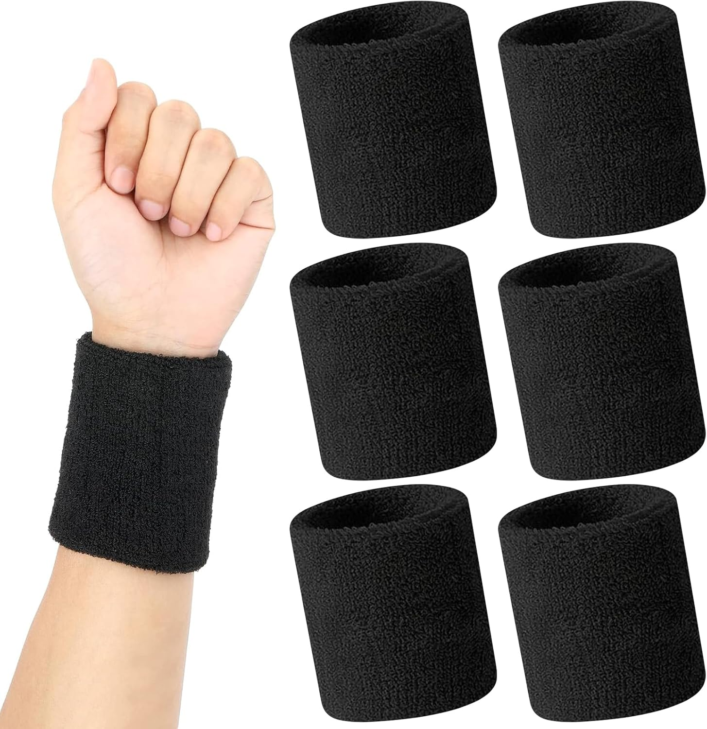 6 Pieces Wrist Sweatbands, Elastic Cotton Sweat Bands Wristbands, Thick Cotton Terry Cloth Wristbands for Tennis, Basketball, Running, Gym, Working Out image number 6