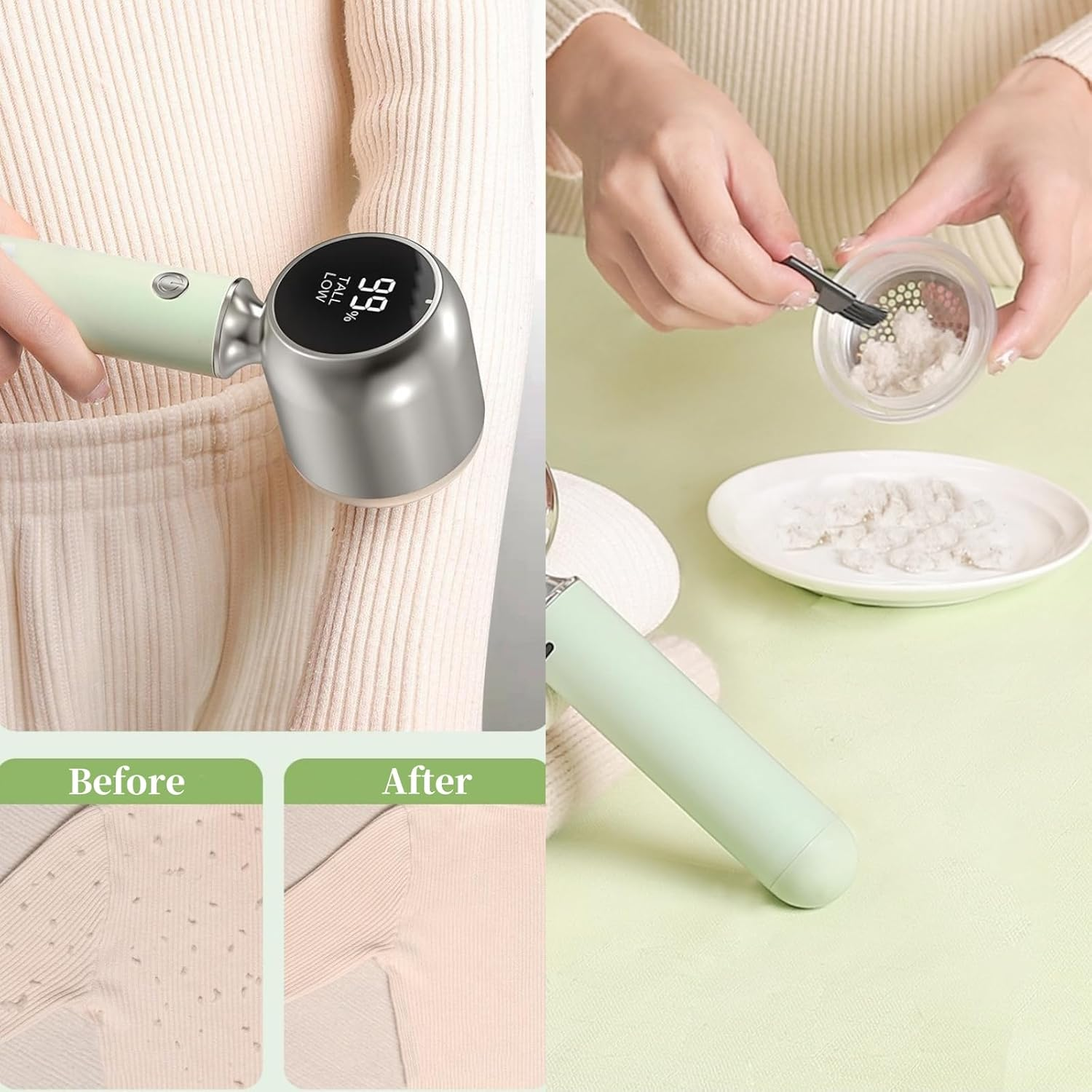 JOYI YAN Fabric Shaver, Portable Rechargeable Electric Lint Remover with 2 Adjustable Speed, LED Display Bobble Remover for Clothes, Lint Shaver for Various Fabrics (Green) image number 5