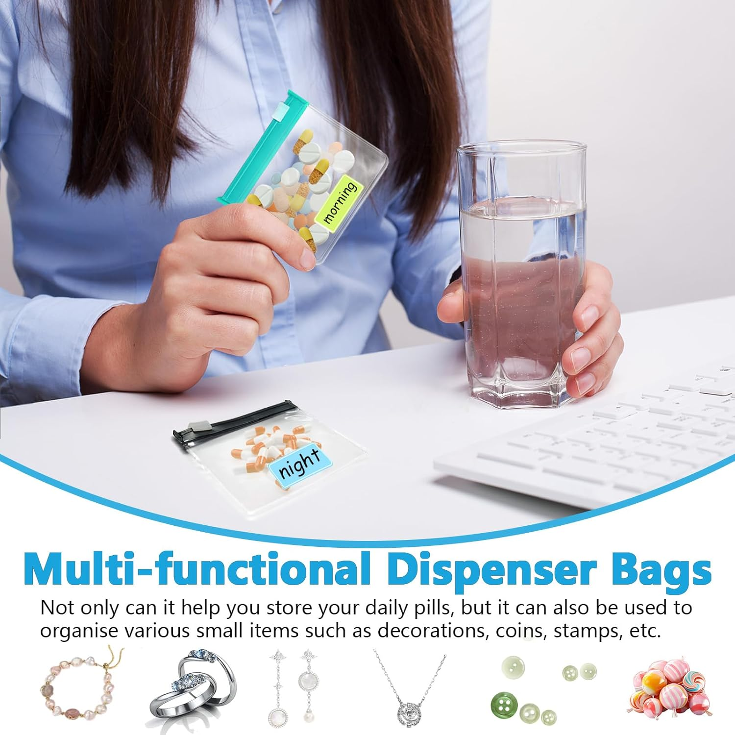 29 Pcs Reusable Zippered Pill Pouch Set, Small Portable Baggies, 27 Plastic Pouches with 32 Labels, Medicine Organizer for Small Items Storage (Colorful) image number 6