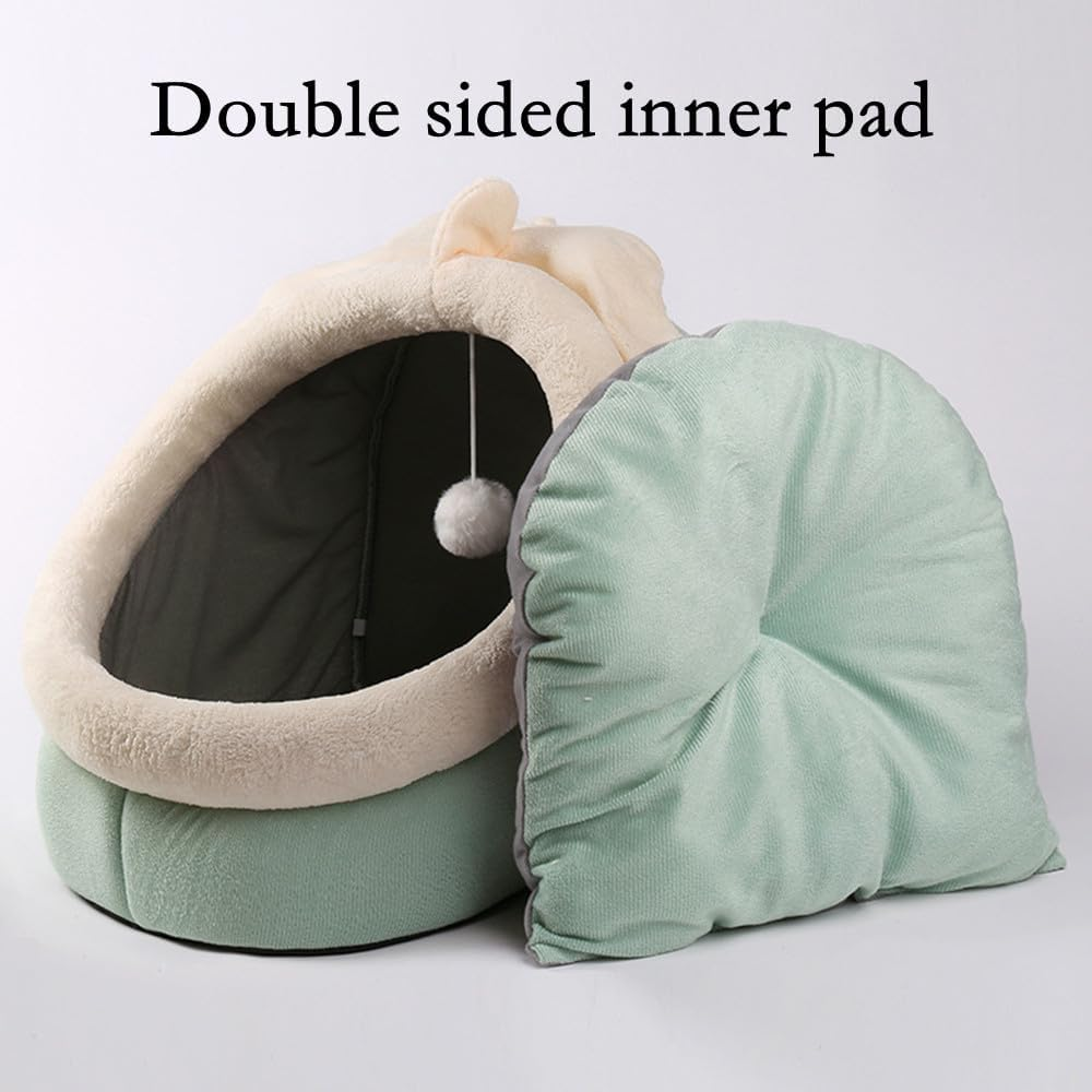 Natureman Cat Beds for Indoor,Cat House with Hanging Cat Ball Toy,Kitten Tent House Removable Cotton Pad,Warm and Soft Pet Cat Supplies Kitten Small Dogs Pet Bed (Green, M) image number 5