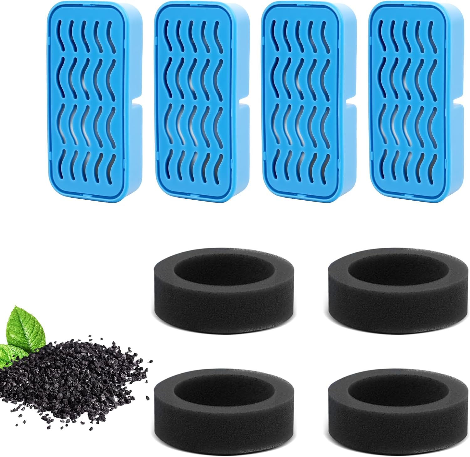4 Pieces Filters + 4 Pieces Foam Filter for Cat Fountain - Replacement Filter with Activated Carbon & Sponge image number 2