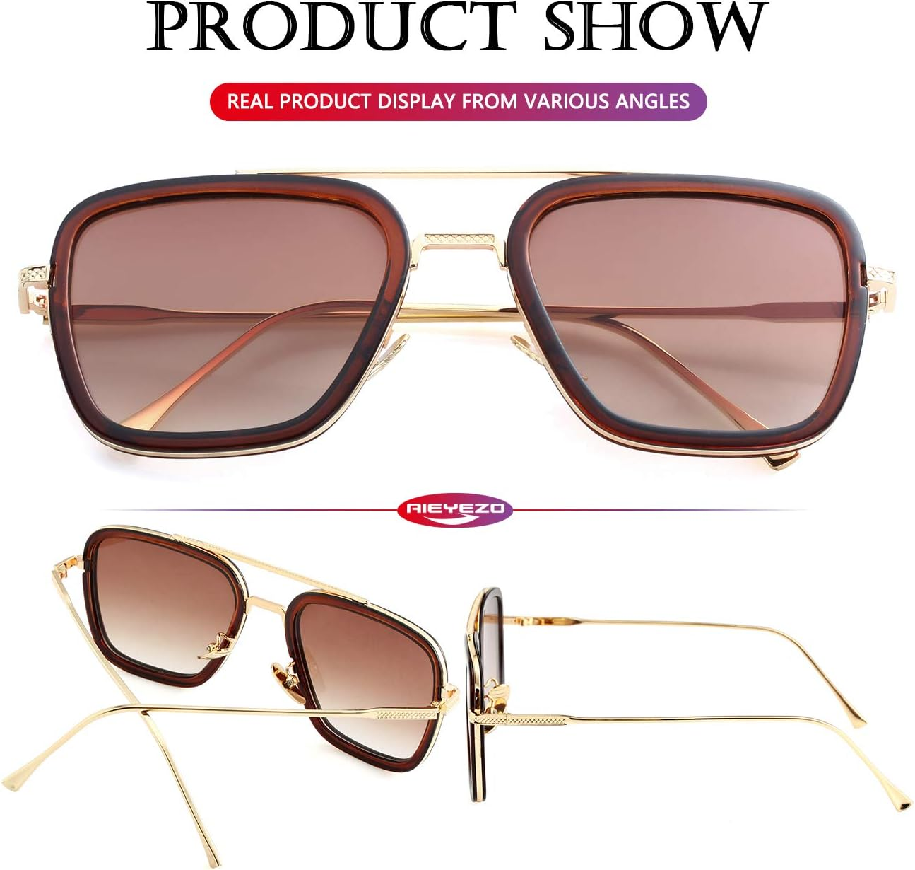 Tony Stark Sunglasses Vintage Square Metal Frame Eyeglasses for Men Women - Iron Man and Spider-Man Sun Glasses image number 6