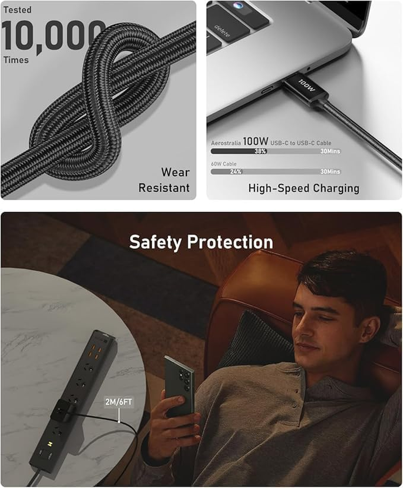 Aerostralia 45W Super Fast Charger - 2Pack USB C Fast Charger Compatible with Samsung S25/S24/S23 with 2M/6.6FT USBC 100W Cable, 30W/25W PPS USB C Wall Charger with Cord Compatible with Mac Book Air image number 2