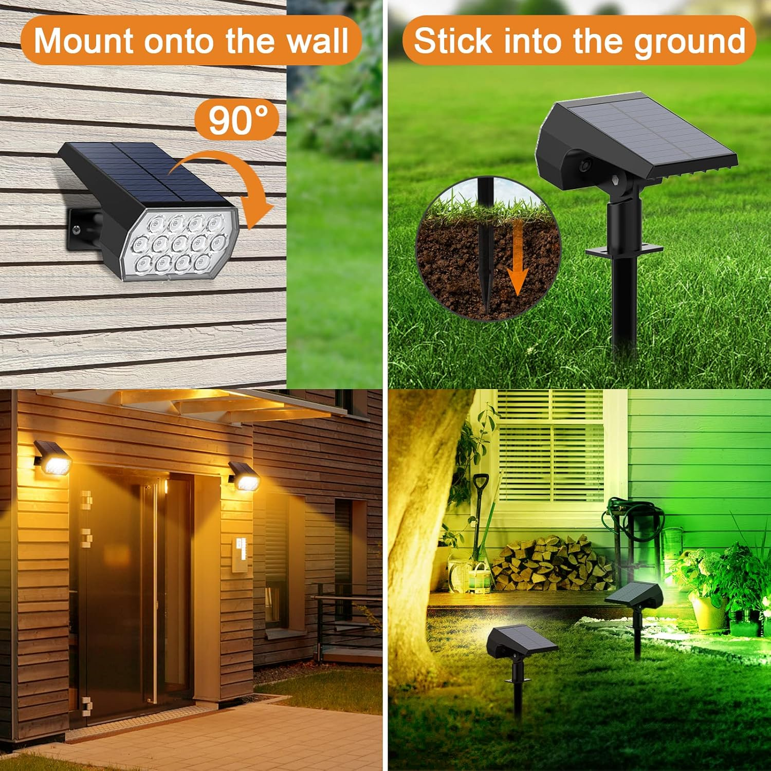 Solar Spot Lights Outdoor Color Changing,[7 Modes/4 Pack] Christmas IP65 Waterproof Landscape Spotlights, Dusk to Dawn Solar Powered Security Light for Patio Gate Walkway Pool Garden Yard Driveway image number 4