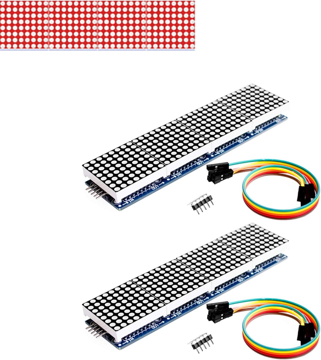 2Pcs MAX7219 Dot Matrix Module(Red Light) 4 in 1 Display for Arduino Microcontroller with 5Pin Line(Christmas Decoration DIY Letters Electronic Display) image number 2