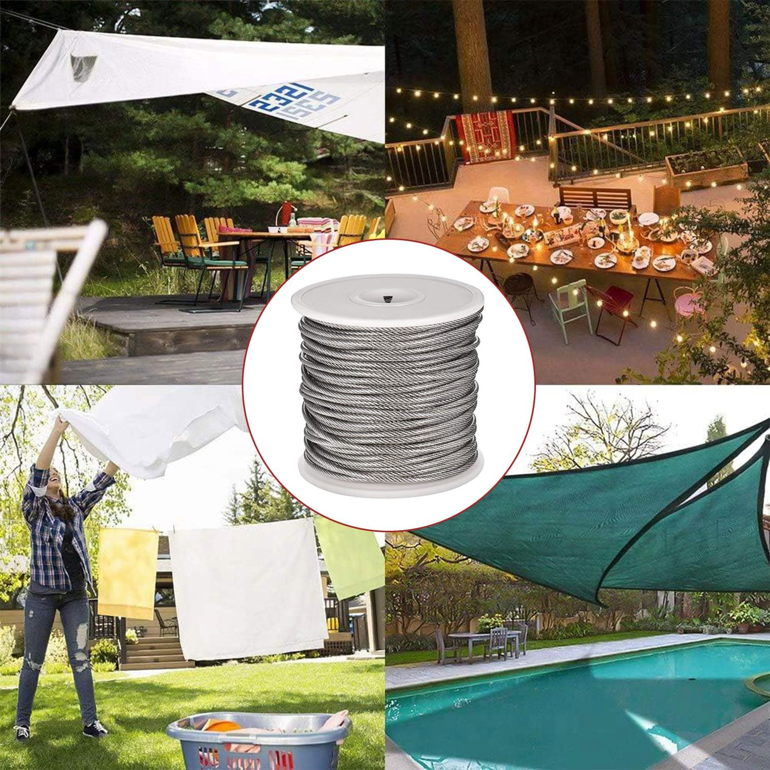 30M Wire Rope Kit, Stainless Steel Wire Rope 304, M5 Screw Clip Kit. Marine Grade Cable Railing Kit, Aircraft Wire Rope and Picture Suspension Kits. for Gardens, Kitchens, Railings, Decks, Crafts image number 3