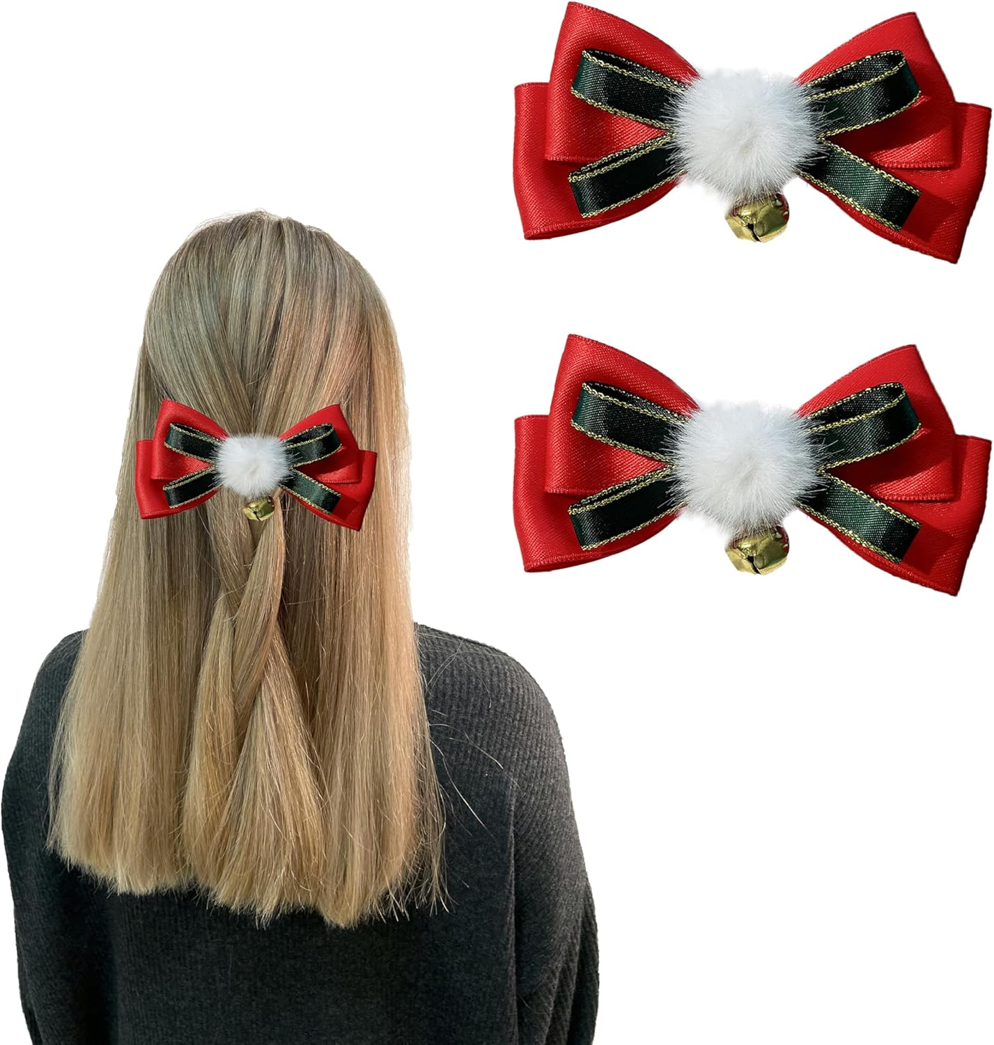 2 Pcs Christmas Large Hair Claw Clips for Women Big Bows Clips for Thick Long Hair Bowknot Accessories (Red-Styleb)