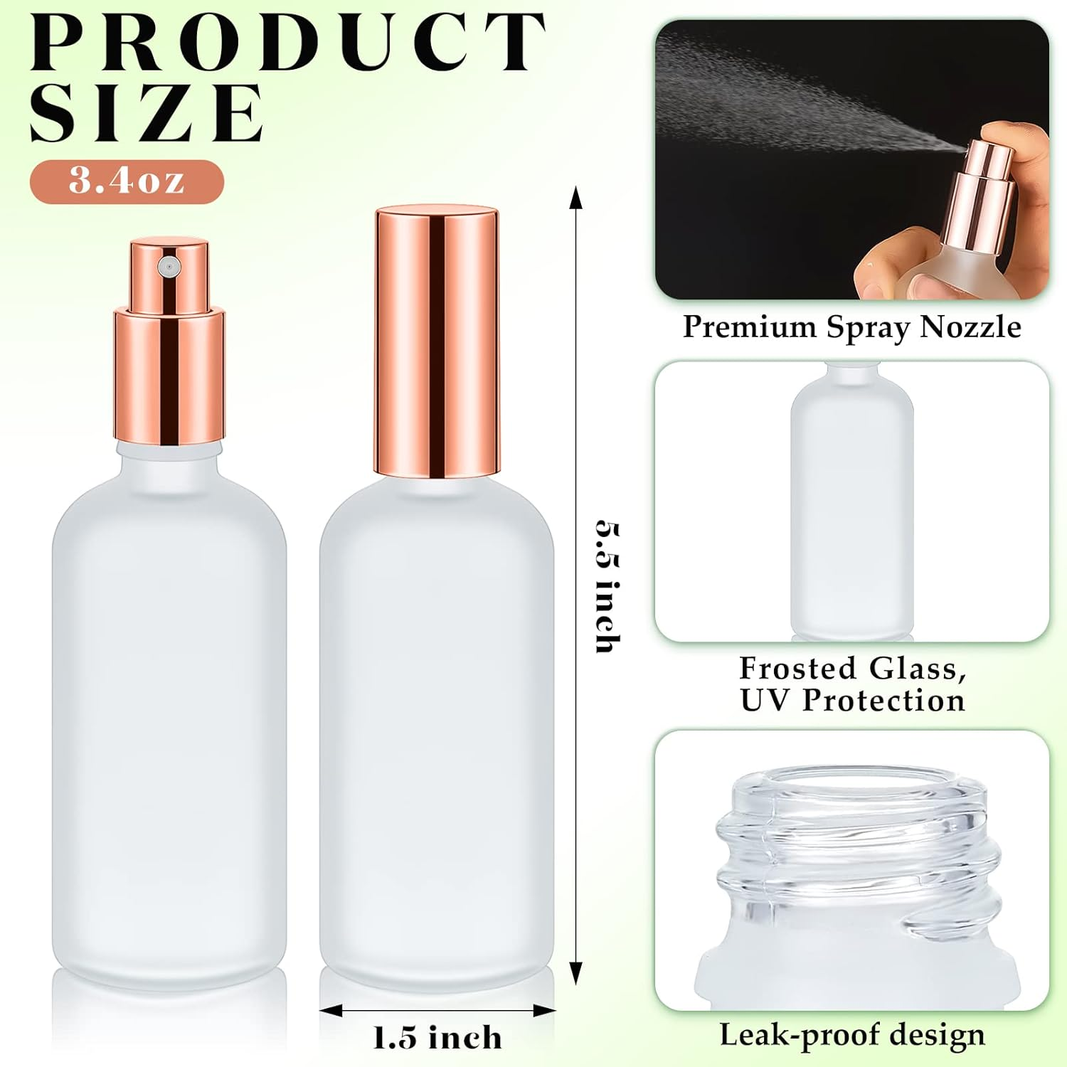 Roshtia 30 Pcs 3.4 Oz/ 100 Ml Rose Gold Glass Spray Bottle Refillable Perfume Atomizer Clear Decorative Empty Bottles with Fine Mist Sprayer Pump for Face Body Travel image number 4