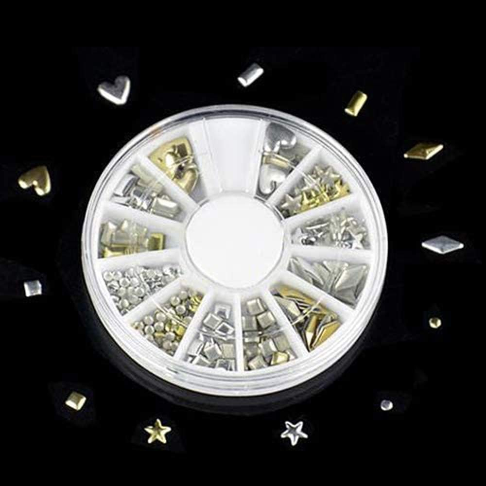 1 Wheel 120Pcs Nails Art Jewels Diy Metal Stud Stickers Golden Nail Art Decor