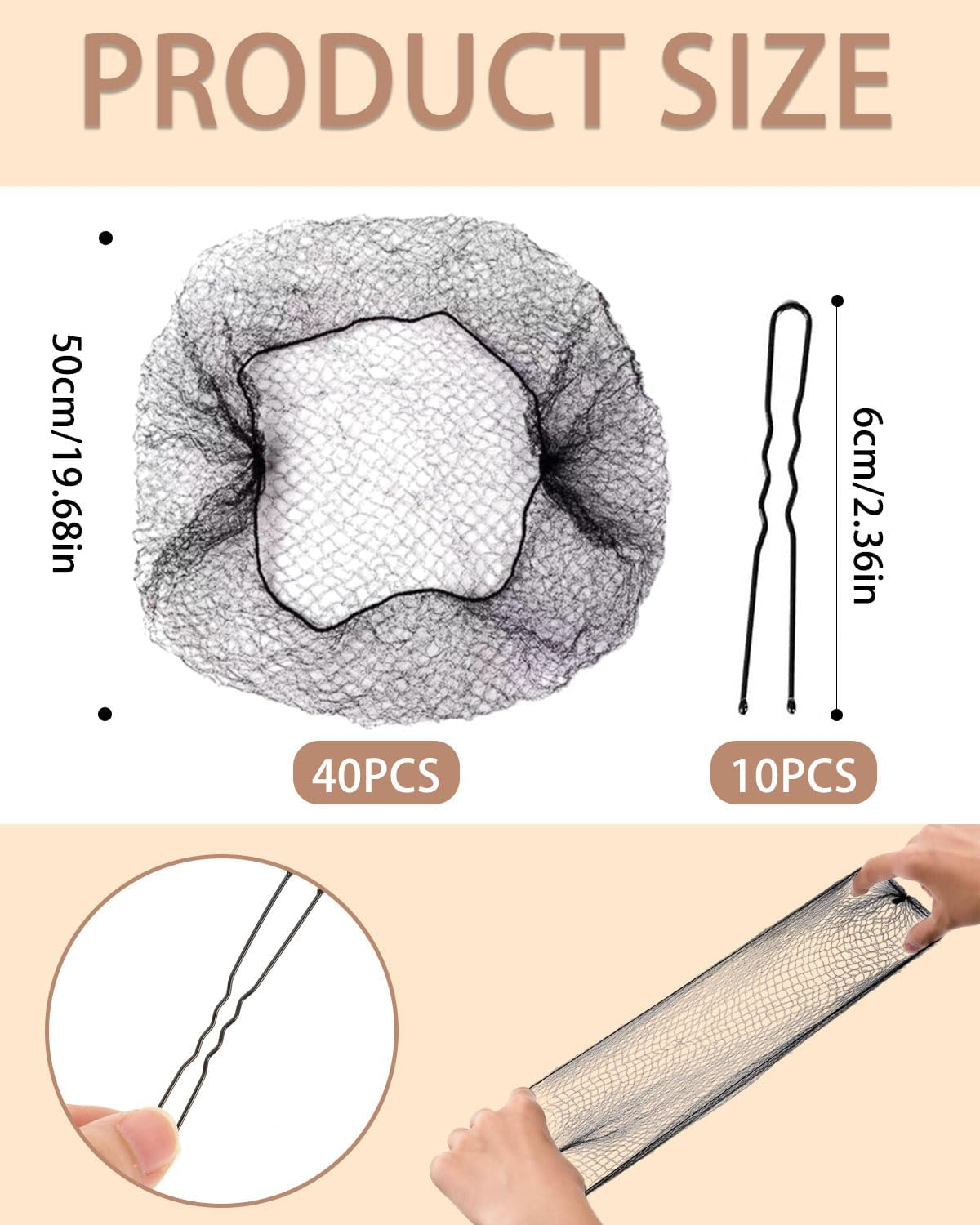 MYGLOAR 50 Pieces Invisible Hair Net and Bun Reusable Fine Mesh Ballet Bun Hair Net Elastic Hair Net for Nurses Dancers Flight Attendants (Black) image number 5