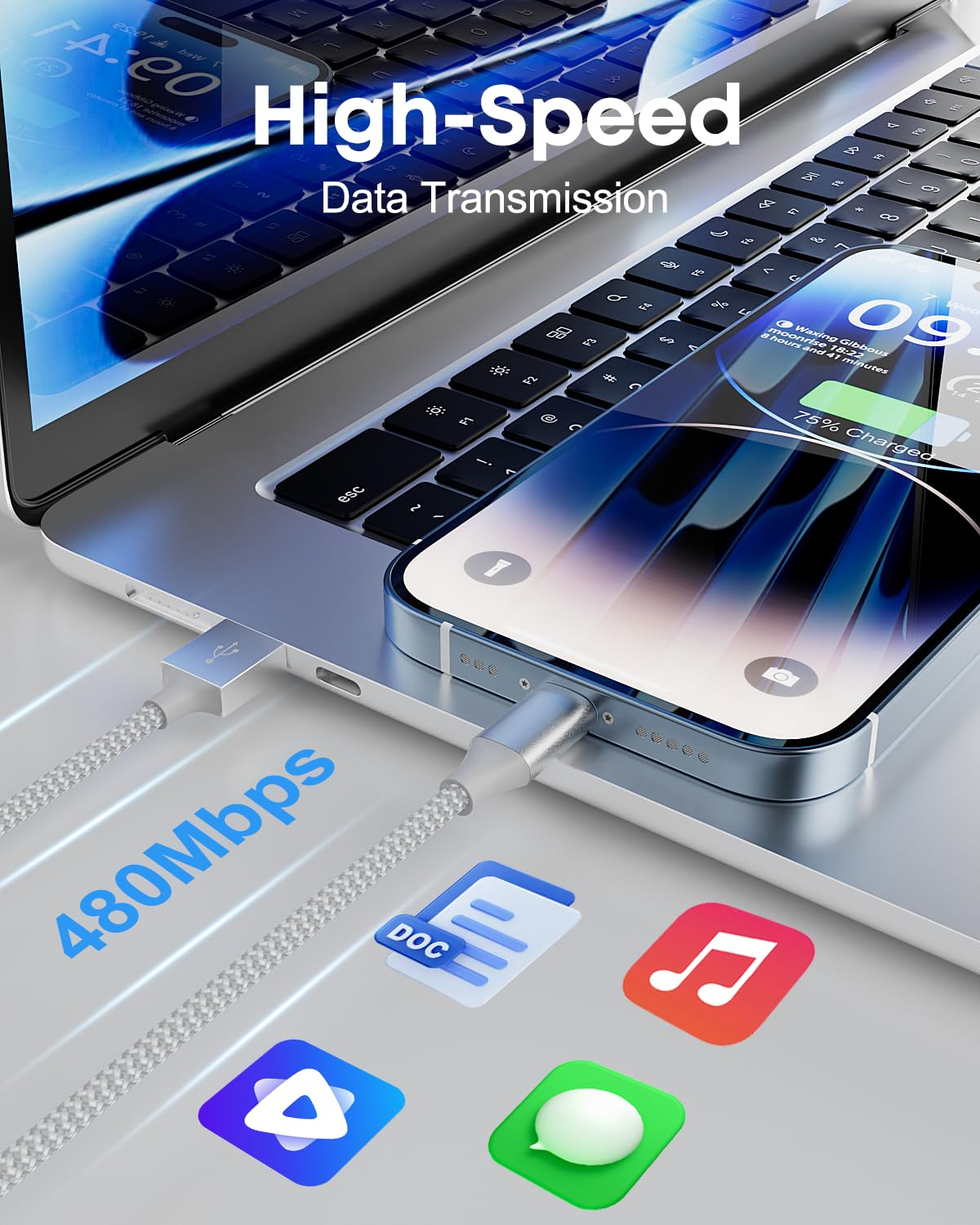 Iphone Charger [Apple Mfi Certified] 3Pack 10FT Long Lightning Cable Fast Charging Nylon Braided USB Cable Iphone Charger Cord Compatible with Iphone 14 13 12 11 Pro Max XR XS X 8 7 6 plus SE, Ipad image number 1