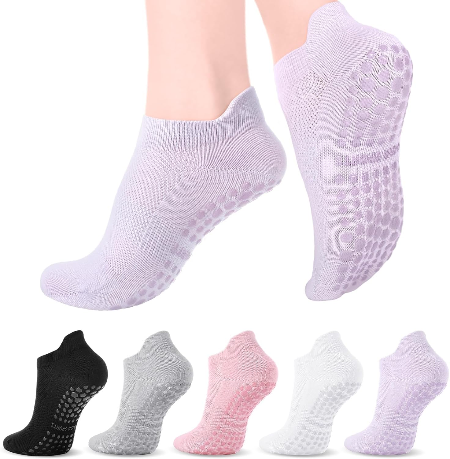 Quokkachic 5 Pairs Pilates Yoga Grip Socks, Women Non Slip Grip Socks for Hospital, Dance, Yoga, Size UK 4-7 image number 1