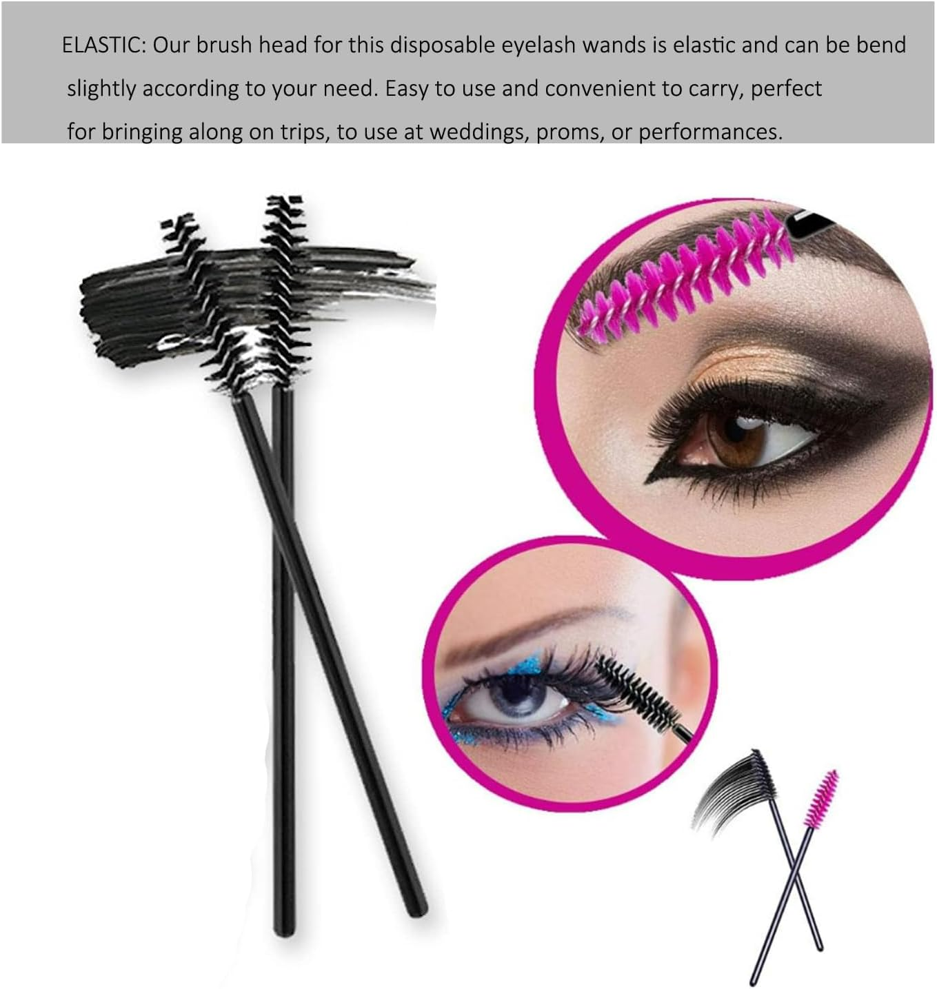 H HOME-MART 100 Pcs Eyelash Mascara Applicator Wand Brush Spoolies, Eyebrow Brush, Spoolie Brushes for Eye Lash and Brows image number 6