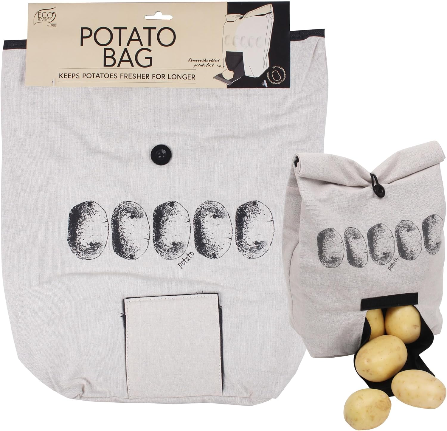 Eco Basics Potato Bag &ndash; Breathable Linen Look with Blackout Lining, Roll over Top, Button Tie, Easy Access Flap, Reusable Storage Solution for Potatoes & Root Vegetables image number 6