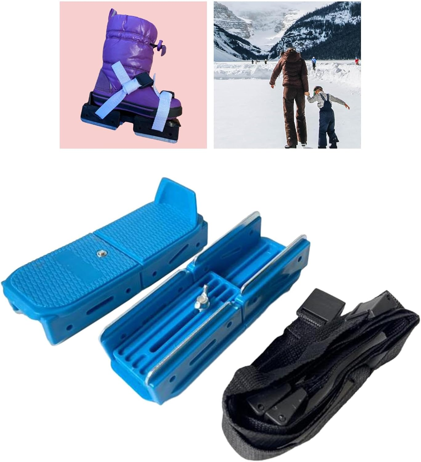 Kokiya Toddler Ice Skates Adjustable Double Runner Bob Skates with Durable Hook and Loop Fastener Straps, Blue