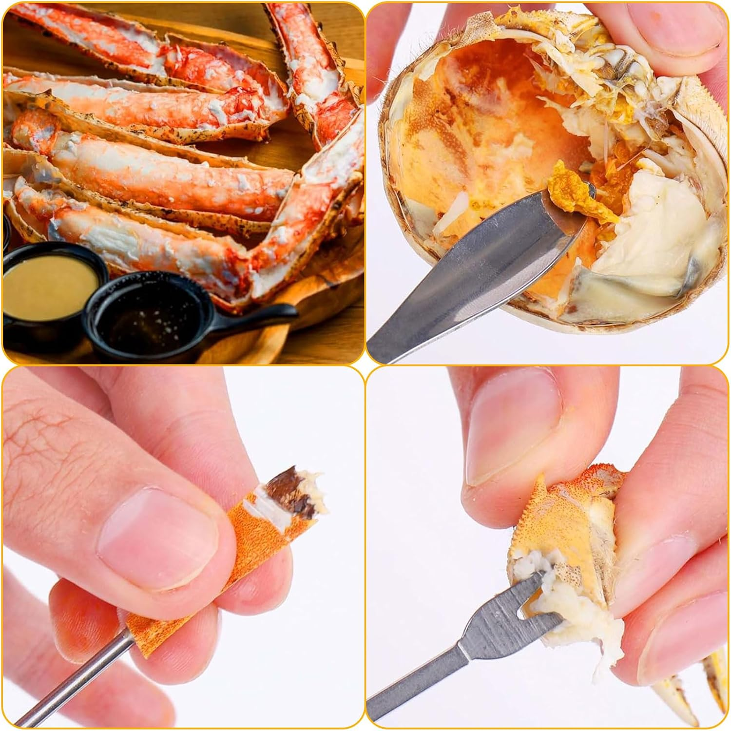 Crab Leg Crackers and Tools,Multifunctional Lobster Crackers and Picks Set Portable Shellfish Crab Claw Cracker Stainless Steel Seafood Crackers & Forks，2Pack