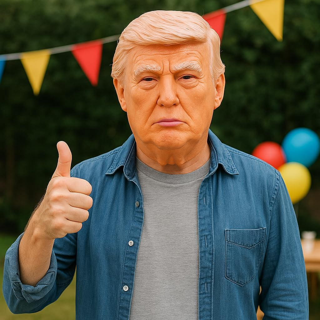 President Trump Latex Face Mask with Strap &ndash; Funny Political Costume for Halloween, Dress-Up, Cosplay or Events &ndash; Adult-Size Meme Mask with Realistic Front Face Detail image number 1