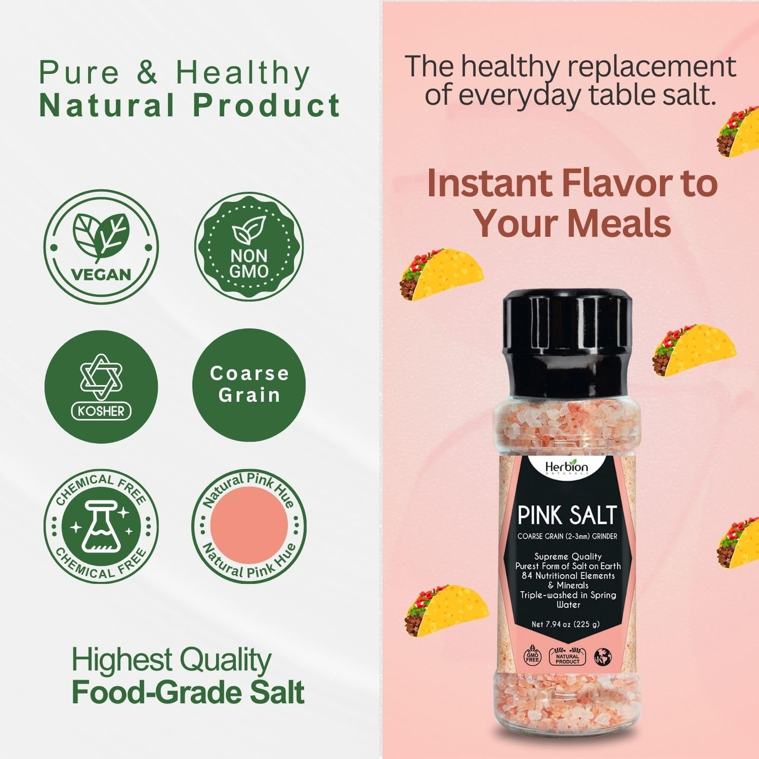 Herbion Naturals Himalayan Pink Salt Grinder - Coarse Grain, 225 Grams | GMO Free, Vegan, Kosher Certified | Chemical Free, All-Natural image number 3