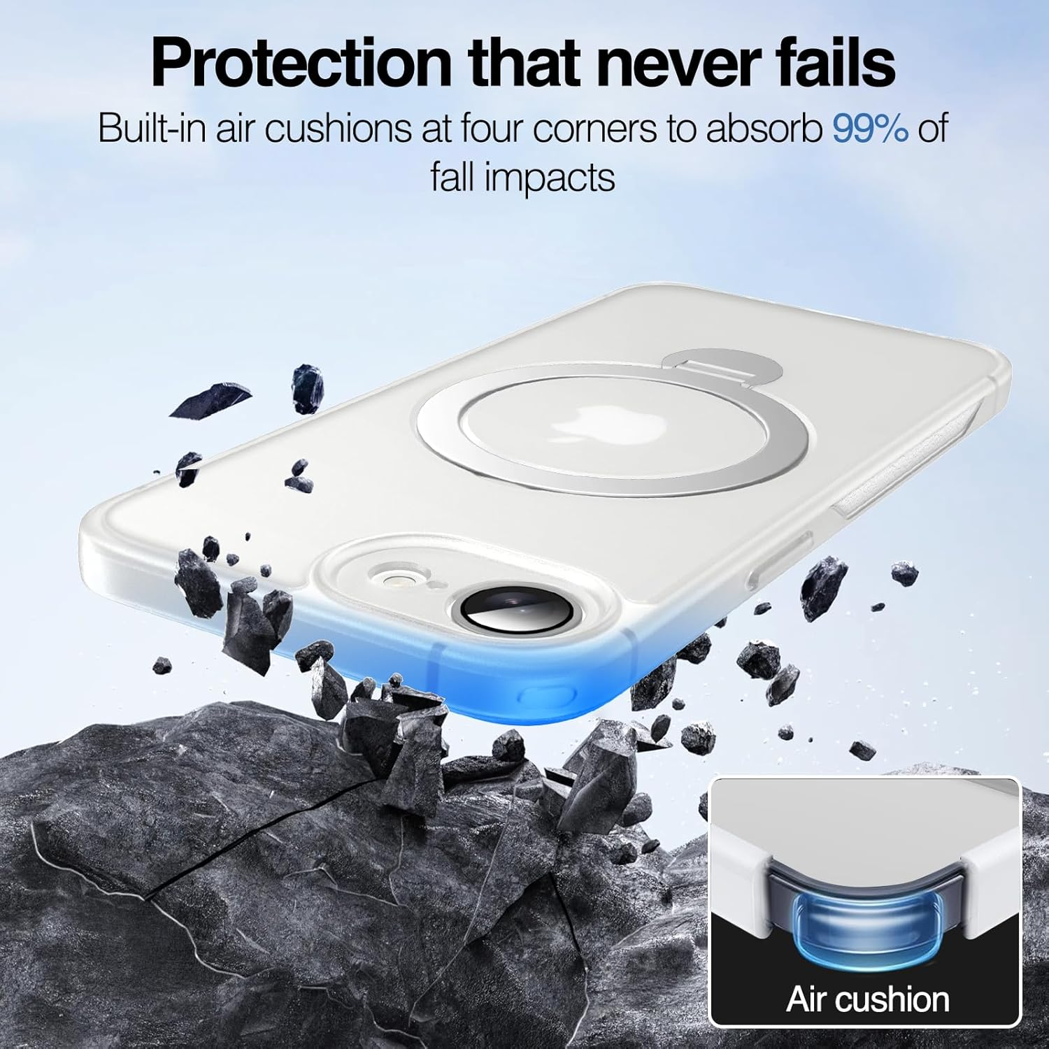 Anqrp Case for Iphone 16E with 360&deg; Magnetic Adjustable Stand, Compatible with Mag, Non-Slip Mobile Phone Case for Iphone 16E, Military Grade Robust Protective Case, White Mist