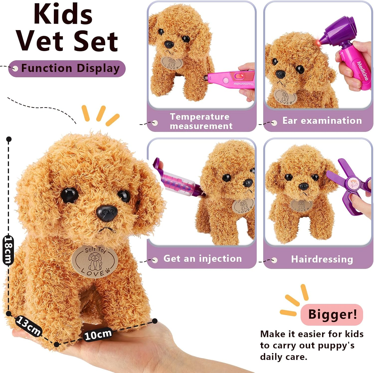 HERSITY Veterinarian Play Set Doctor Case Children from 3 Years, Doctor Role Play Veterinary Case with Plush Dog Doctor Toy, Children'S Toy Gifts for Girls Boys 4 5 6 Years Birthday image number 6