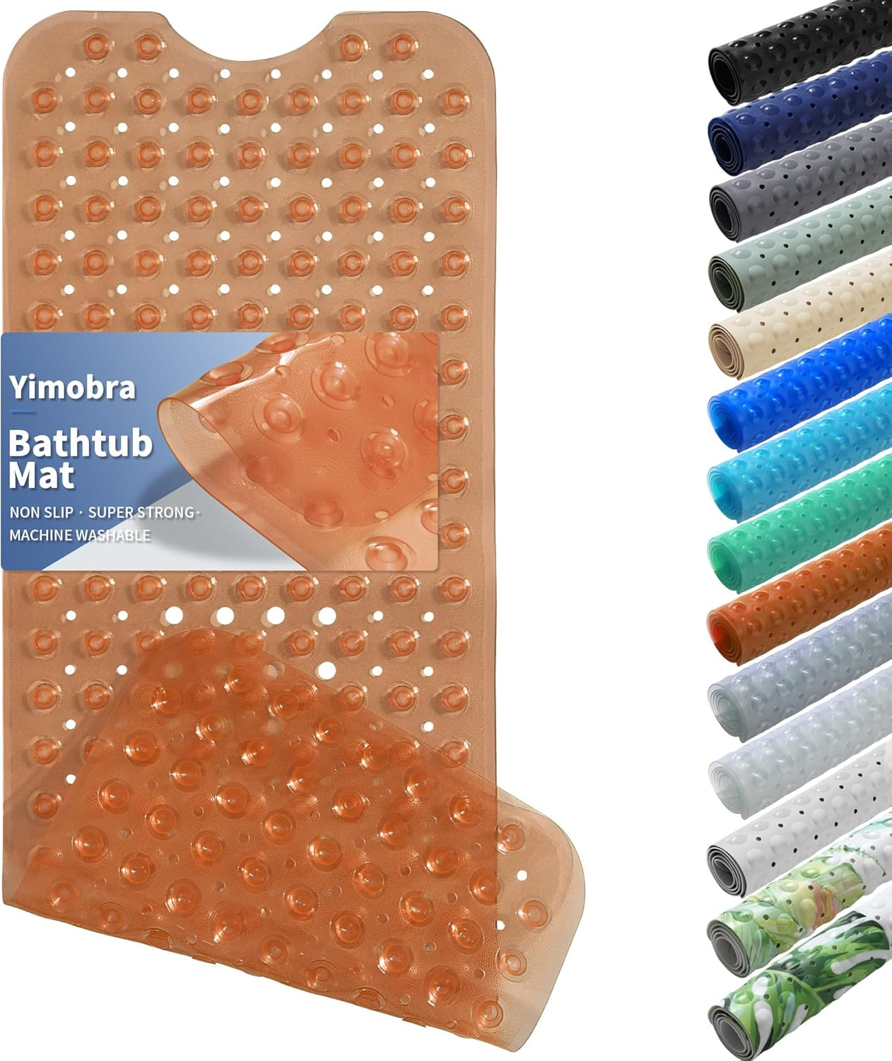 Yimobra Non Slip Bathtub Mat 40 X 16 Inch, Extra Long Shower Mat with Drain Holes, Machine Washable Baby Bath Mats, Strong Suction Cups for Bathroom Floor, Clear Green
