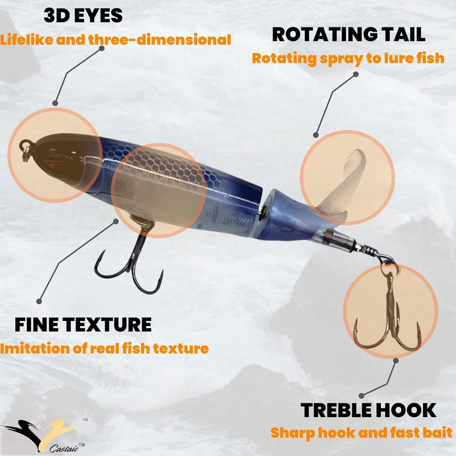 Castaic Topwater Fishing Lures Set Popper Lures for Bass Catfish Pike Perch Bass Lures with Floating Rotating Tail Artificial Hard Bait Multiple Colors