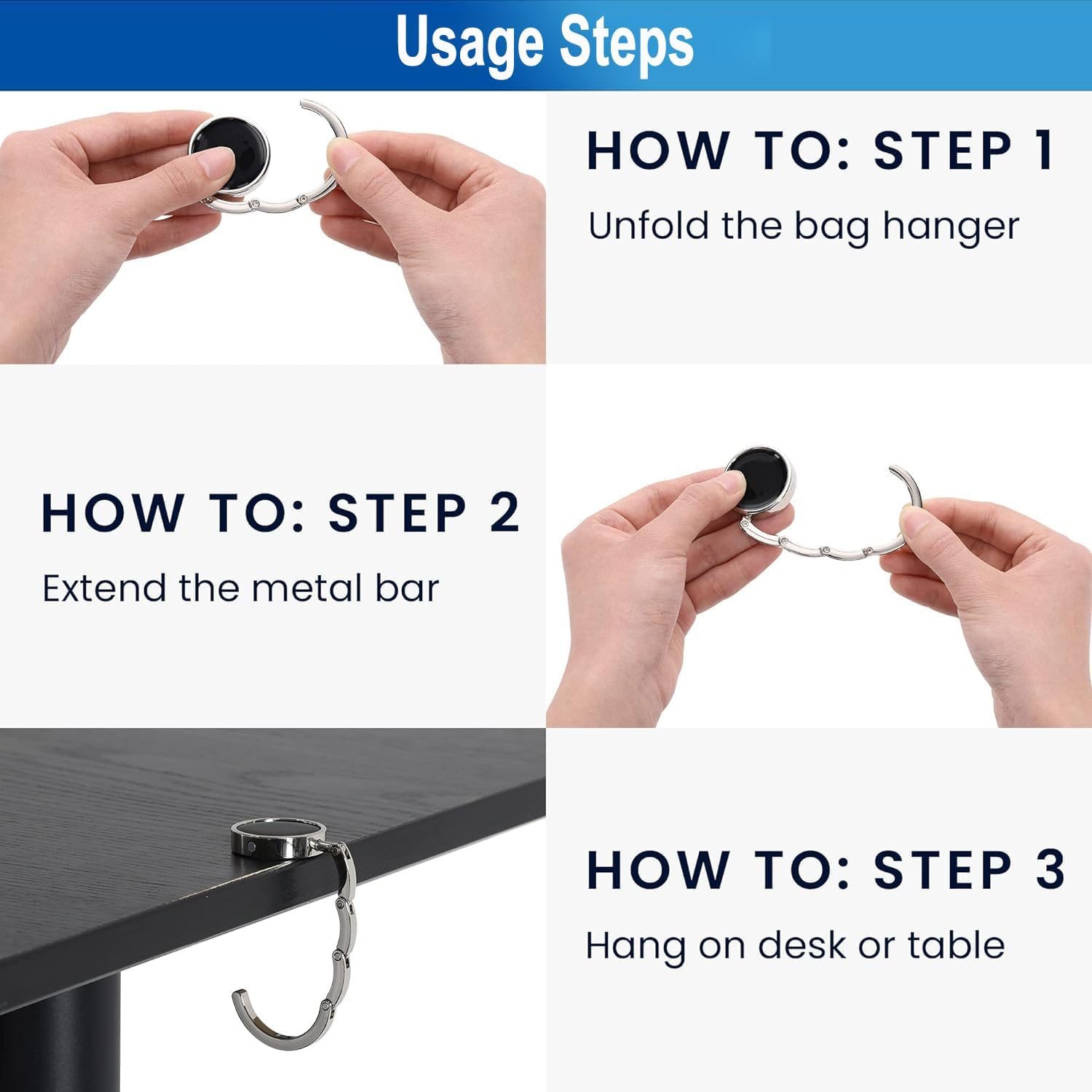 BEANPRECOY 4 Pcs Portable Handbag Hooks for Tables Zinc Alloy Metal Hook Long Handbag Hanger Storage Table Hook Non-Slip Folding Purse Hangers Table Bag Hook Holders for Restaurant Bar and Office image number 4