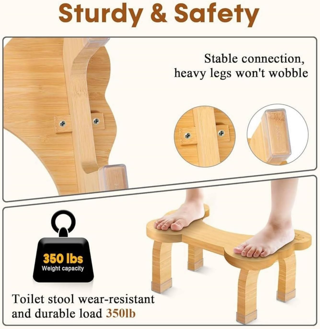 Bamboo Toilet Stool for Adults Toddler, 8.0'' Bathroom Potty Steps Squatty Poop Stool, Non-Slip, Ergonomic, Easy Assembly, Improves Digestion, Supports 350 Lbs, Healthy Toilet Training Step Stools image number 2