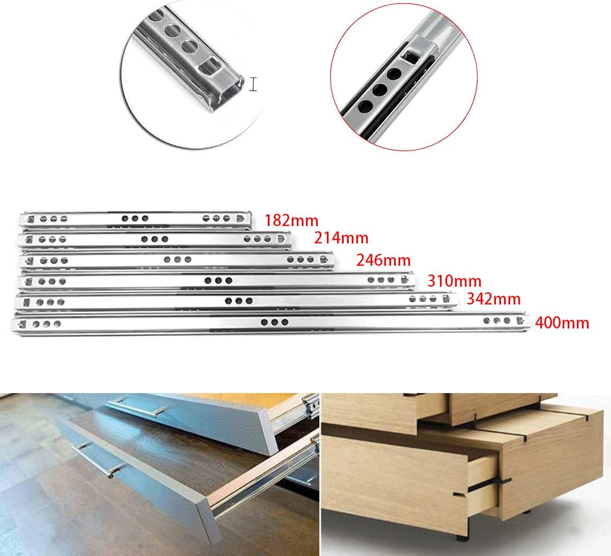 Drawer Runners, 1 Pair Ball Bearing Metal Drawer Runners 17Mm Wide Furniture Drawer Runners (246Mm Length) image number 4