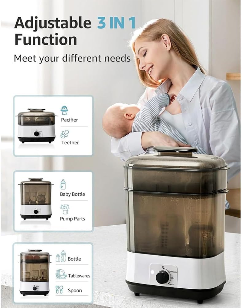 Bottle Sterilizer and Dryer, 2 Layers Compact Electric Steam Baby Bottle Steriliser Dryer, Removes 99.9% of Bacteria, Perfect for Baby Bottles, Pacifiers, Pump Parts image number 4