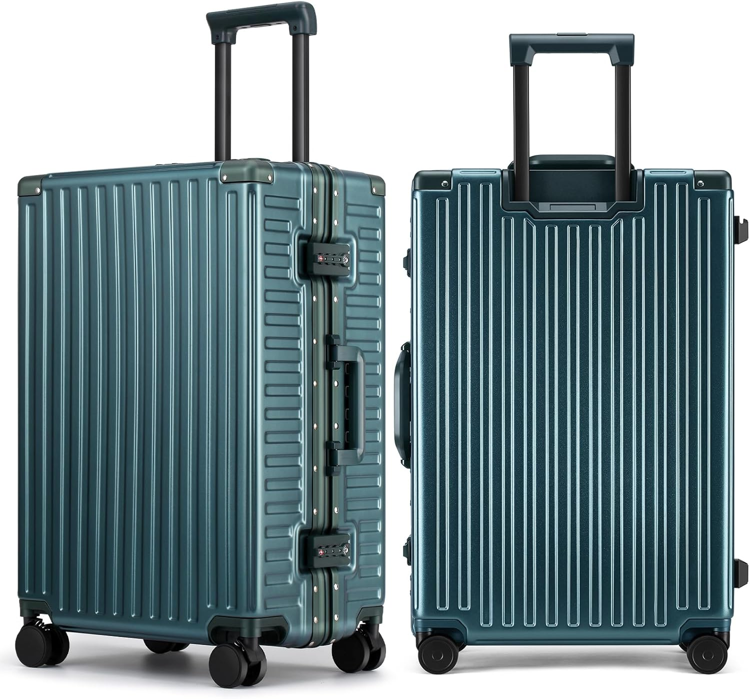 ROAMING Zipperless Luggage, White, 26 Inch Checked Luggage, Zipperless Luggage with Spinner Wheels - Polycarbonate Aluminum Hard Shell Suitcase