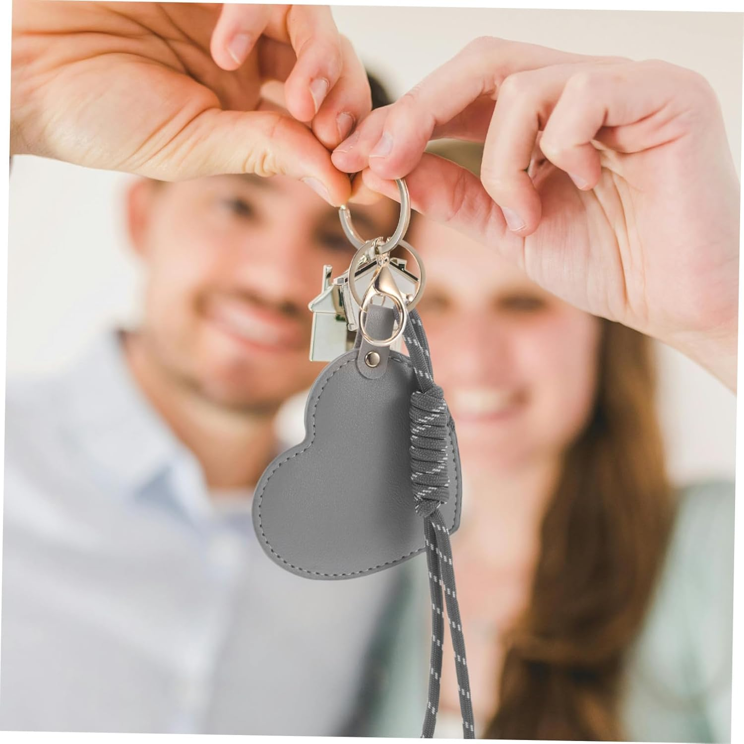 MUSISALY 2Pcs Heart Shaped Compact Mirrors with PU Leather Finish Mini Portable Makeup Touch-Up Mirrors for Women Stylish Keychain Wristlet Accessories for Purses and Wallets - Grey image number 3