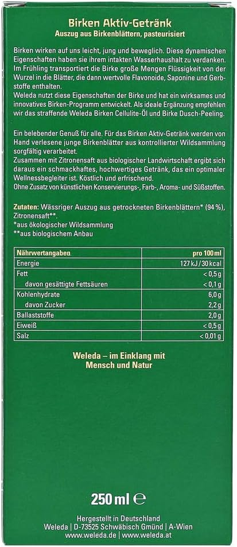 WELEDA Organic Birch Juice 250Ml | Seasonal Detox | Fresh & Tart-Tasting | Organic