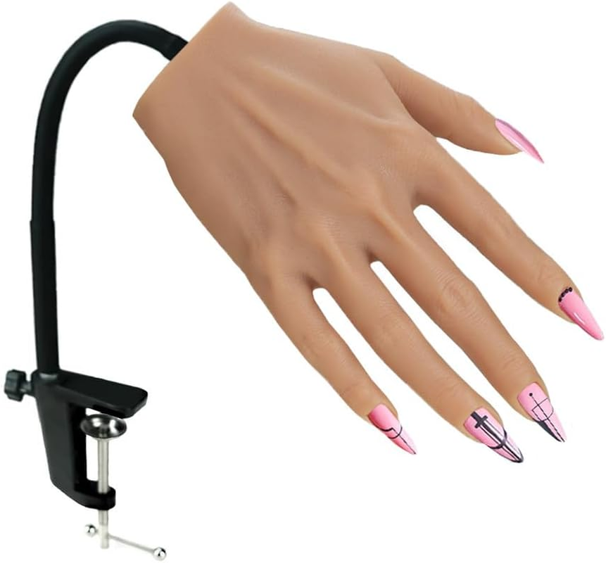 Silicone Practice Hands for Acrylic Nails with Stand Bracket Nail Practice Hand Flexible Bendable Mannequin Hands for Nails Art Training Tool (Right Hand) image number 1