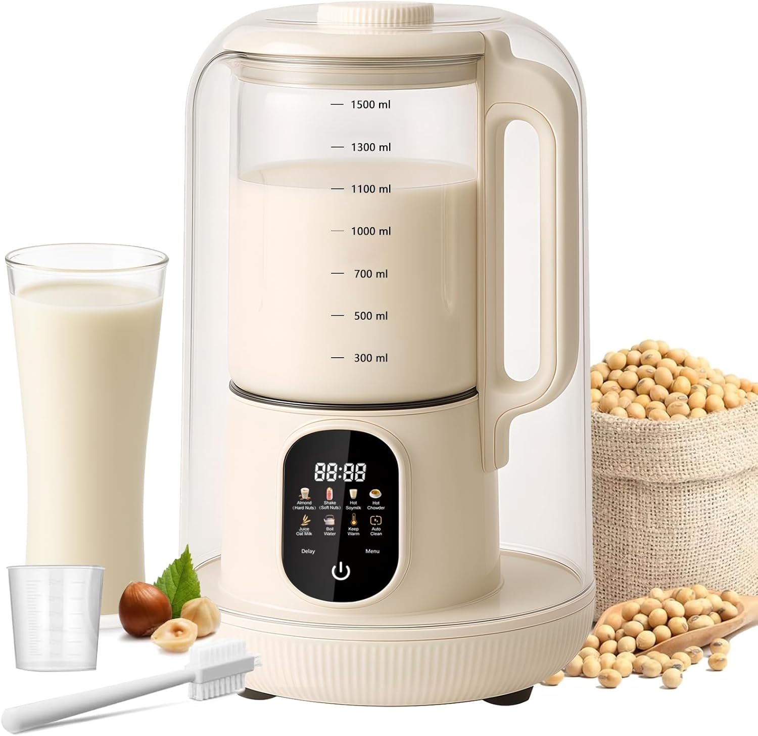 1500Ml Nut Milk Maker Machine 6-In-1 Automatic Soy Milk Maker for Almond, Oat, Soy & Plant-Based Milks, Non Dairy Beverages with Delay Start/Auto-Clea/Keep Warm/Boil Water image number 1
