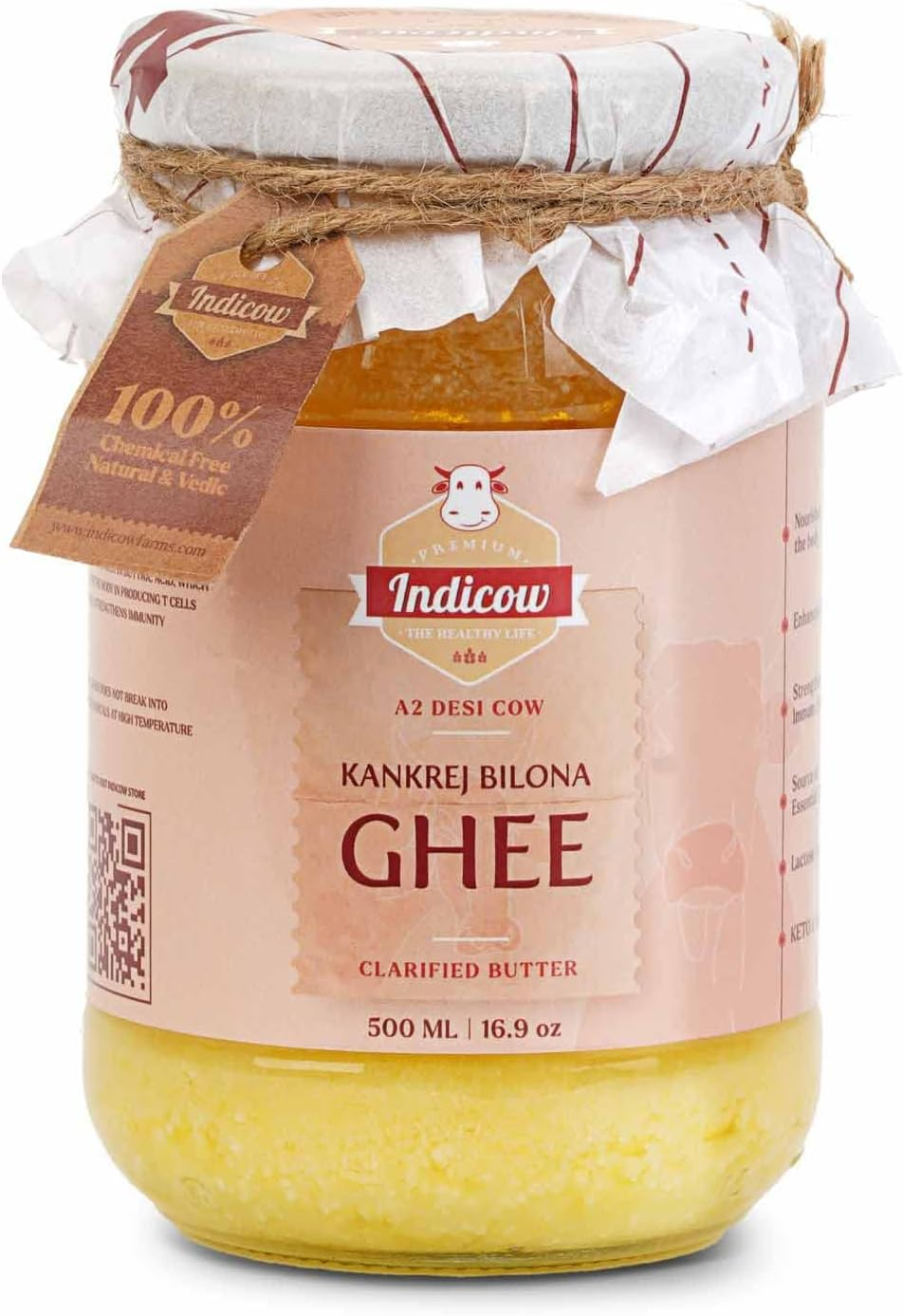 Indicow Organic Dairy Foods Pure Authentic A2 Ghee (1000Ml(1Ltr), Sahiwal)