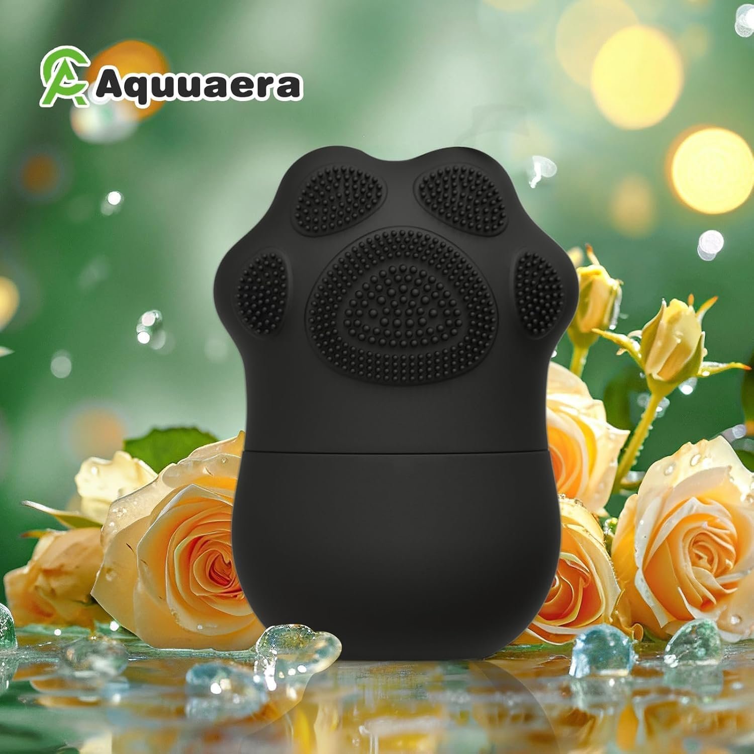 Facial Ice Roller Set with Silicone Paw Massager, Purple, Reusable Ice Mould for Face and Eyes (Black) - Black image number 4