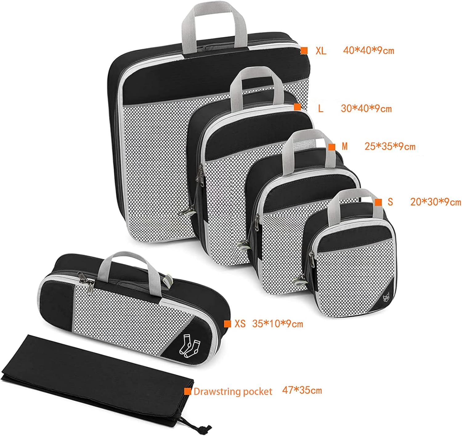 Packing Cubes,Compression Packing Cubes for Suitcases, Expandable Travel Organizer for Luggage, Clothes Organizing Storage Bag with Shoe Bag,Gray image number 6