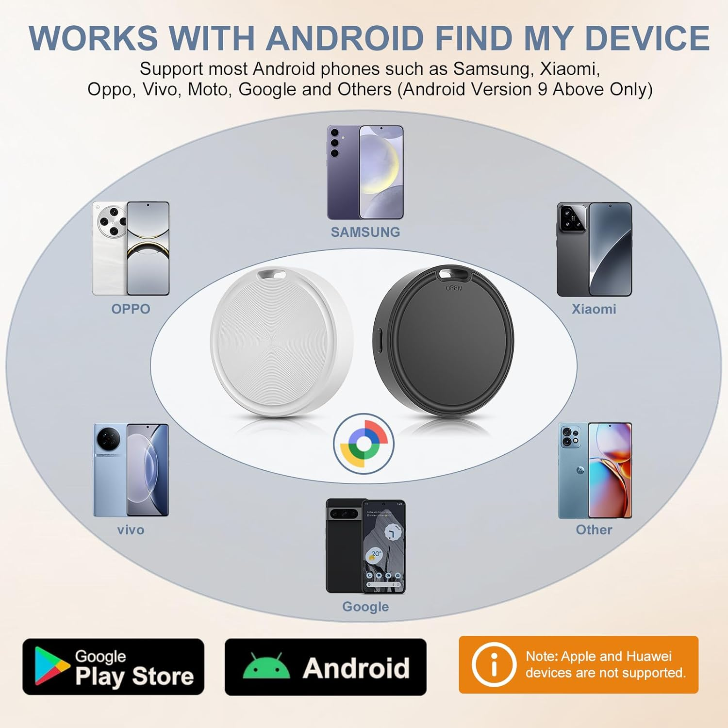 Poat Air Tracker Tag for Android, Smart Tag Luggage Works with Google Find My Device & Find Hub, Bluetooth Item Finder, Replaceable Battery, Waterproof, Item Finder for Keys, Luggage, Wallets & Pets