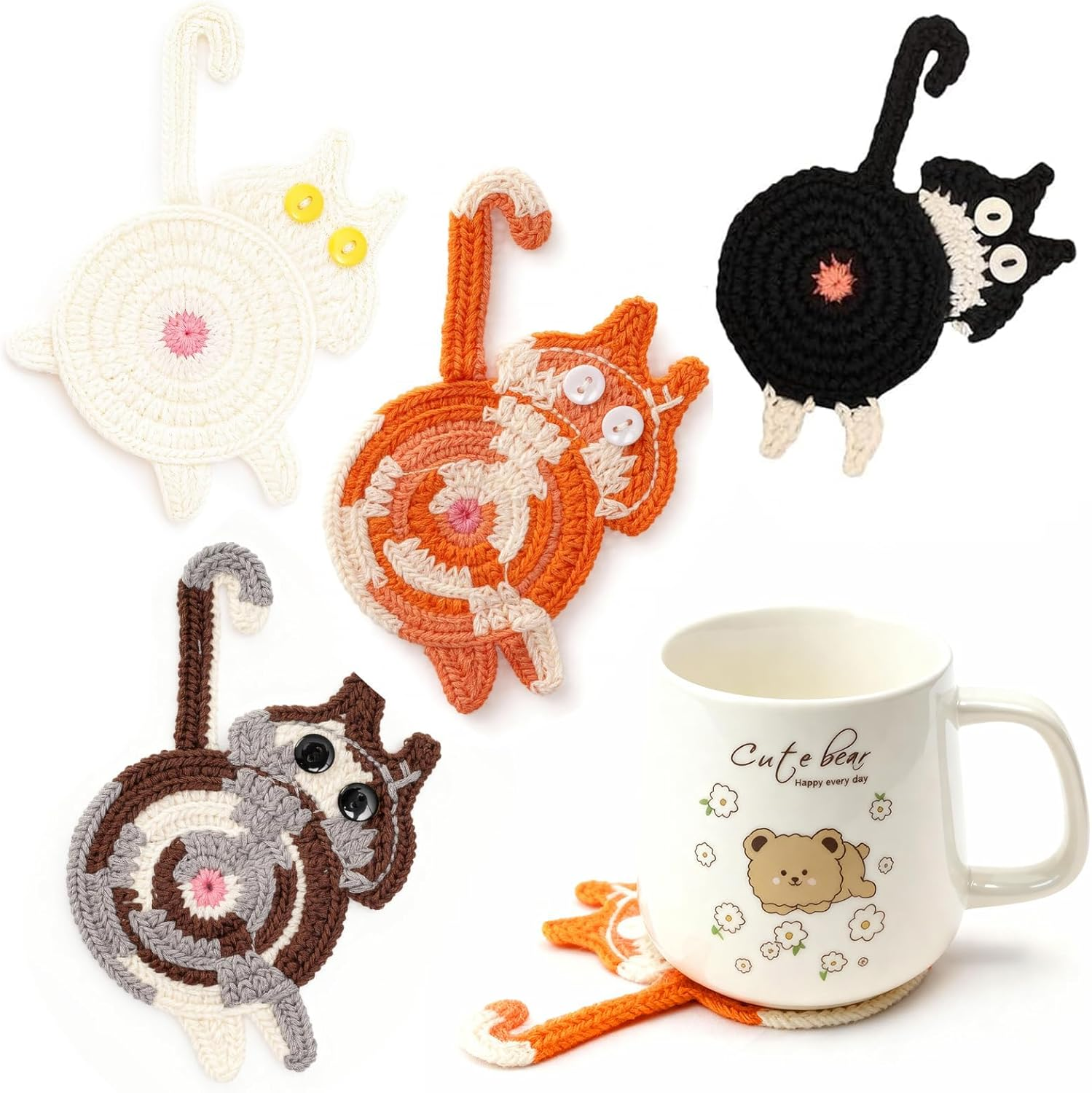 NAKODU 4PCS Drink Coaster Cat Gifts for Cat Lovers, Fun Woven Creative Coasters,Cute Coffee Coaster for Home Decor Tabletop Protection Suitable for Kinds Cups image number 3