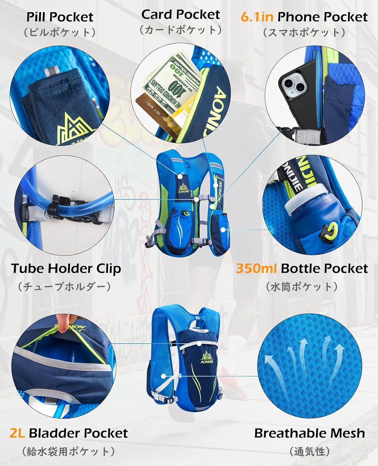 TRIWONDER Hydration Pack Backpack 5.5L Trail Running Hydration Vest for Men Women image number 2